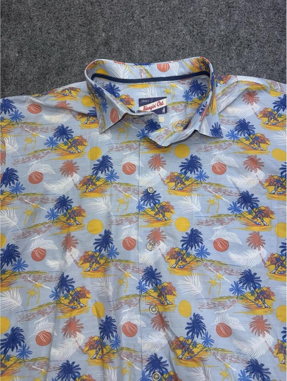 Johnnie-O Hangin Out Shirt XL Tropical Hawaiian Beach Palm Island Button Up 780